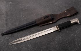 A Third Reich period K98 dress bayonet and scabbard by Anton Wingen Jr: black two piece chequered