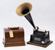 An Edison Type 1 'Gem' phonograph: with pressed lacquered brass horn over black lacquer and gilt
