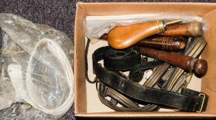 Two Royal Navy regulation sword belts: together with two treen lids and other items (a lot)