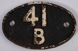 An Eastern region cast iron oval shed plate '41B':19cm wide (possibly Sheffield Grimesthorpe)