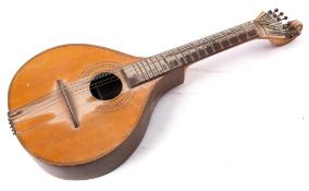 An early 20th century Portuguese guitarra: with scroll carved headstock , rosewood fretboard,