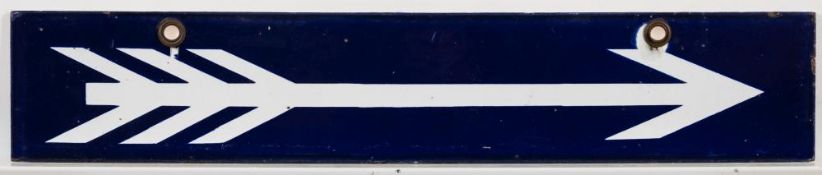 A BR(E) enamel double sided arrow sign: with brass suspension ferrules,
