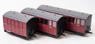 A group of three G gauge E&SR passenger coaches: unknown maker,