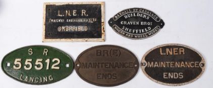Two cast iron oval 'Maintenance Ends' plates LNER & BR(E): together with a SR wagon plate 'Lancing