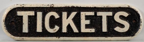 A cast iron doorplate 'Tickets': 9 x 33cm.