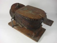 A Siebe Gorman & Co Ltd elm bellows foot pump: with maker's label as per title to top, 55cm long.