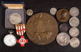 A WWI death plaque for Charles William Wykham Major: together with a cased Pinche's copper