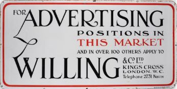 An enamel advertising sign for Willing & Co Ltd, London,