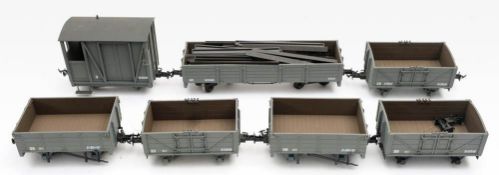 A group of G gauge wagons: possibly BMS/Accucraft, comprising five 4 ton open wagons,