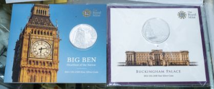 2015 Buckingham Palace and Big Ben £100 Fine silver coins.