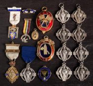 A collection of Masonic jewels: including a silver gilt and enamel Benevolent Fund Badge,