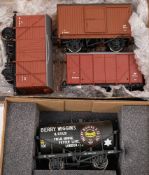 Two Skytrex O gauge BR box wagons: together with one other box wagon and a Berry Wiggins & Co Ltd