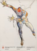 Two 1984 Winter Olympic posters after I Mujezinovic: one of an Alpine skier, 98x68cm,