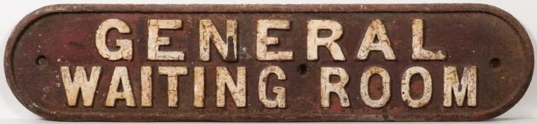 A cast iron doorplate 'General Waiting Room': double line, 12 x 54cm.