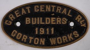 A reproduction builder's plate 'Great Central Railway, Builders 1911.