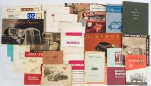 Motor Car Brochures,: 1930s & 40s, pictorial covers, Hillman, Mini Cooper, Oldsmobile, Riley, Rover,