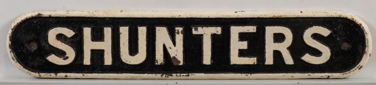 A cast iron doorplate 'Shunters': 9 x 48cm.