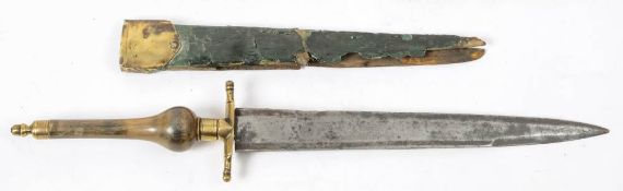 A 19th century continental plug bayonet: the straight double edged tapering blade over a brass hilt