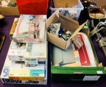 A collection of various empty model kit boxes: containing modelling parts etc.