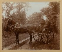 A late 19th/early 20th century photograph of Military officers in a trap: photographer and regiment
