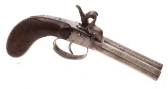 A 19th century double barrel percussion cap boxlock pistol:,