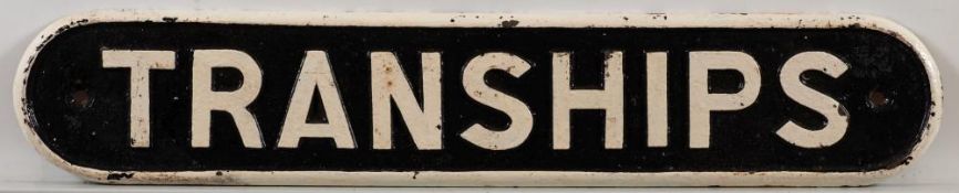 A cast iron doorplate 'Tranships': 9 x 48cm.