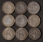 A collection of higher grade halfcrowns 1922/23/24/27/30: together with 1913/16, 1887/89 halfcrowns.