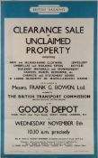 Two British Railway (Eastern) Posters 'Clearance Sale of Unclaimed Property' and an 'Eastern