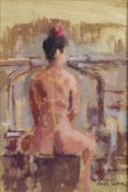 * Eric Ward [b.1945]- Seated nude,:- signed, mixed media, 24 x 15.5cm.