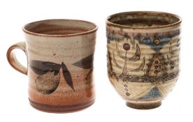 *Bernard Forrester [1908-1990] a porcelain beaker: painted with stylised blooms ,