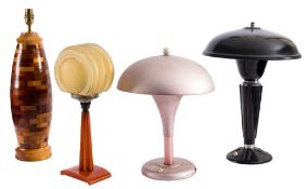 A 20th Century painted metal table lamp: of mushroom-shaped outline, 39cm high,