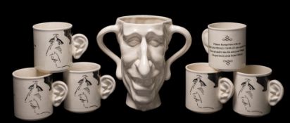 Fluck & Law (Spitting Image) a satirical loving cup and six Carlton Ware mugs: the former modelled