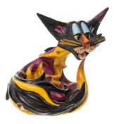 Silvio Righetto for Cacciapuoti a pottery figure of a comical cat: in sinuous seated posture under
