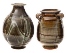 *Keith Smith (Contemporary) two stoneware vases: one of mildly lobed oviform and short raised neck,