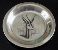 A Bernard Buffet decorated French silver dish, bears import marks for London,