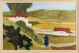 * Peter Campbell [1931-1989]- Figure in a Mediterranean landscape,:- signed, oil on board,