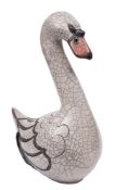 *Jennie Hale (Contemporary) a hand built raku fired swan: of generous proportions under crazed