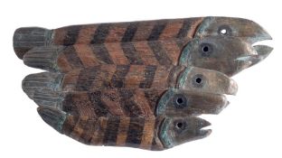* Liam Ball [b.1964]- Five Fish,:- carved and painted driftwood and metal 46cm long.