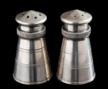 A pair of modernist Norwegian silver pepperettes, stamped marks for Aksel Holmsen, Sandefjord,