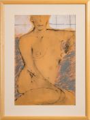 * John Emanuel [b.1930]- Seated nude,:- signed lower right pen, ink and mixed media 52.5 x 35.5cm.
