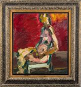 * George Rowlett [b.1941]- Seated Nude,:- oil on canvas, 56 x 50cm.