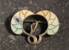 A Jugenstil plique-a-jour leaf form brooch: with central spray and maker's mark 'HL' for Heinrich