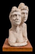 * Dr Am Afifi (1949-2019). A plaster group of two females: raised on a wooden plinth, 72cm high.