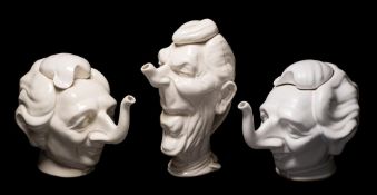 Fluck & Law (Spitting Image) two satirical teapots and a coffee pot: the former modelled as