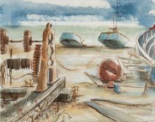 * Peter Campbell [1931-1989]- Fishing Boats,:- signed, watercolour, pen and ink, 30 x 38cm,