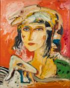 * John Bellany [1942-2013]- Woman with Lamb,:- signed top right oil on canvas, 75 x 60cm.