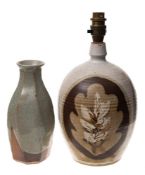 *Marianne de Trey [1913-2016] a stoneware lamp and vase: the former of ribbed oviform decorated in