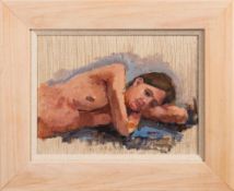 * Eric Ward [b.1945]- Reclining Nude,:- signed, oil on board, 29 x 39cm.