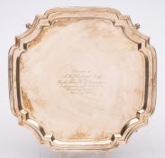 A George V silver salver, maker Robert Pringle & Sons, London, 1932: inscribed,