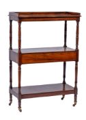 An early 19th Century rosewood rectangular three tier whatnot:,
